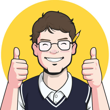 Nerd Blogger Thumbs Up Cartoon Writer Author Mascot Journalist Vectorのイラスト素材