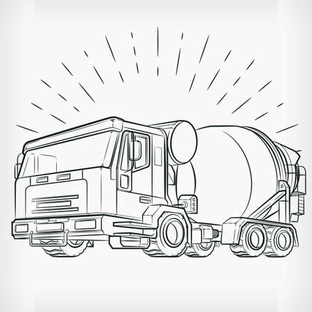 Concrete Mixer Doodle Cement Truck Sketch Drawing Vector Illustrationのイラスト素材