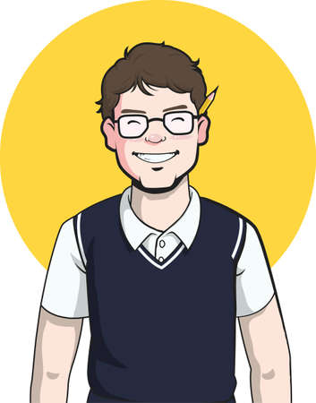 Nerd Blogger Thumbs Up Cartoon Writer Author Mascot Journalist Vectorのイラスト素材