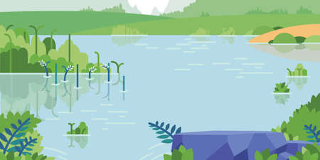 Background Lake Inlet Cartoon Spring Lagoonのイラスト素材