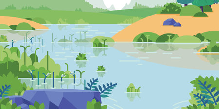 A lake cartoon for child book backgroundのイラスト素材
