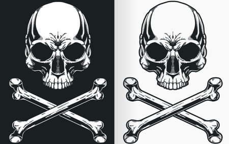 A silhouette contour of a pirate skull from front view perspectiveのイラスト素材