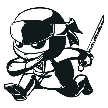 Silhouette Ninja Fighter Holding Katana Swordのイラスト素材