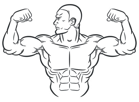 Sketch Bodybuilder Flexing Bulky Arm Musclesのイラスト素材