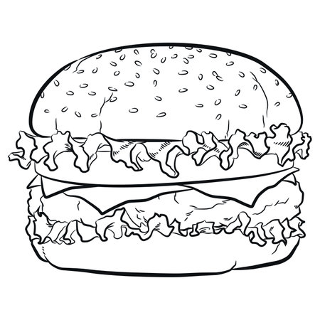 Sketch Cheese Hamburger Front View Doodleのイラスト素材