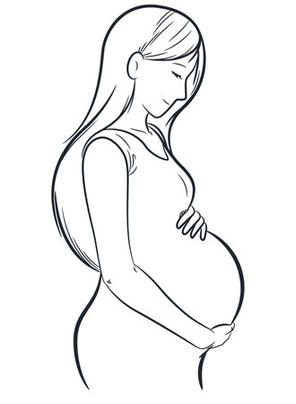 Sketch Expecting Woman Touching Pregnant Bellyのイラスト素材