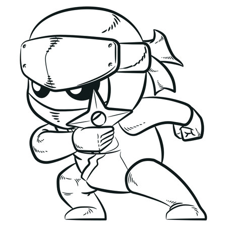Sketch Japan Mask Warrior Throwing Shurikenのイラスト素材
