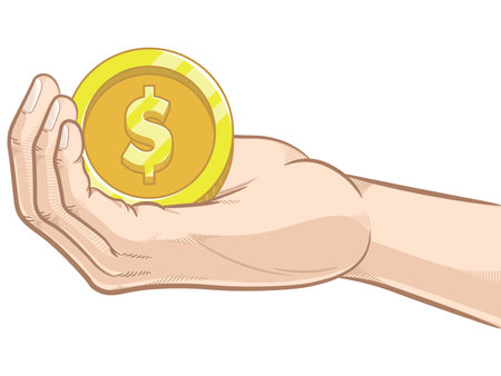 Hand Holding Coin Receiving Donations Coinのイラスト素材