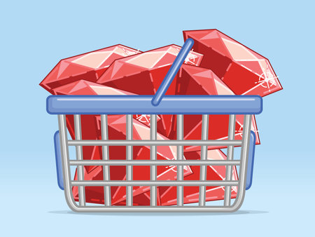 Shopping Basket Gems Full Ruby Jewelsのイラスト素材
