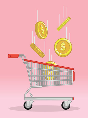 Shopping Trolley Coin Drops Falling Aboveのイラスト素材