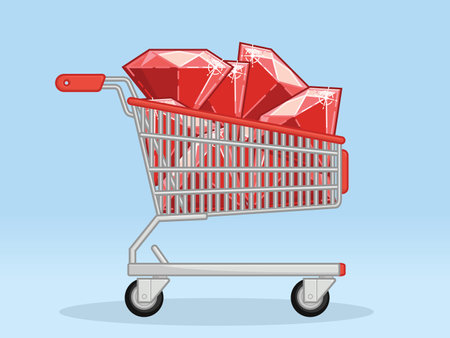 Shopping Trolley Gem Full Ruby Jewelsのイラスト素材