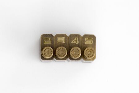 practice locks numbered by difficulty with keyの写真素材