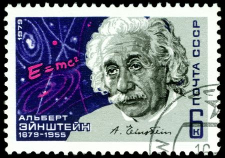 A Stamp printed in the Russia shows  Albert Einstein - the great , physicist, mathematician, public figure, circa 1979のeditorial素材