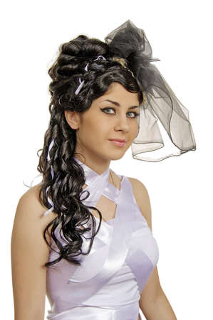Coiffure with style of a retro on a blue background.  Isolated over white background の写真素材
