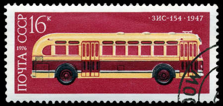 USSR - CIRCA 1976: A stamp printed in the USSR shows  soviet  bus  ZIS - 154 - 1947 , series, circa 1976.の写真素材
