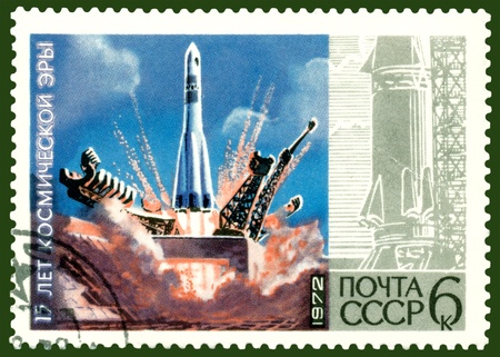 USSR - CIRCA 1972: a stamp printed by  USSR  shows rocket start, circa 1972の写真素材