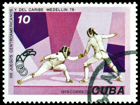 CUBA- CIRCA 1978: a stamp printed by Cuba, shows Athletes, 13th Central American and Carribean Games. , circa 1978の写真素材