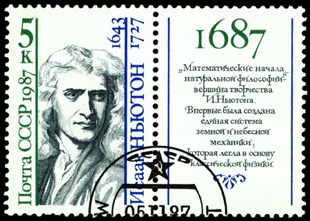 Russia - CIRCA 1987: A Stamp printed in the Russia shows  Sir Isaac Newton - the great  English physicist, mathematician, public  figure, series の写真素材
