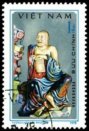 VIETNAM - CIRCA 1978: A stamp printed in Vietnam  shows  sculpture  Aswagmosa.  Sculptures  from  Tay Phuong  Pagoda, series, circa 1978の写真素材