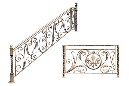 Decorative  fence of the stairways, balcony, gallerie in old-time stiletto. Isolated over white background.の写真素材