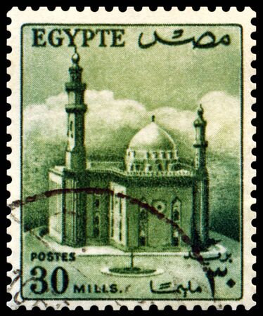 EGYPT - CIRCA 1953: a stamp printed by Egypt  shows Mosque of the Sultan Husseyn , circa 1953の写真素材