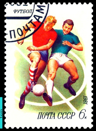 USSR - CIRCA 1981: a stamp printed by USSR shows soccer players, series, circa 1981の写真素材