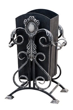 Ornamental urn for rubbish. The Freezing day. Rime. On white background with clipping path.の写真素材
