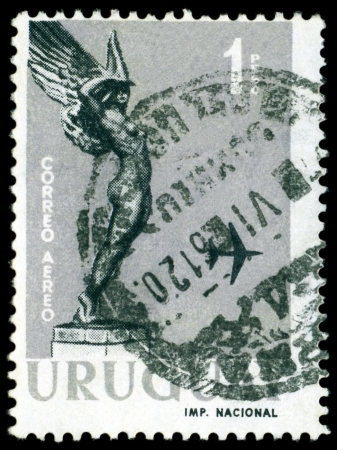URUGUAY - CIRCA 1959  A stamp printed in the Uruguay shows  statue  のeditorial素材