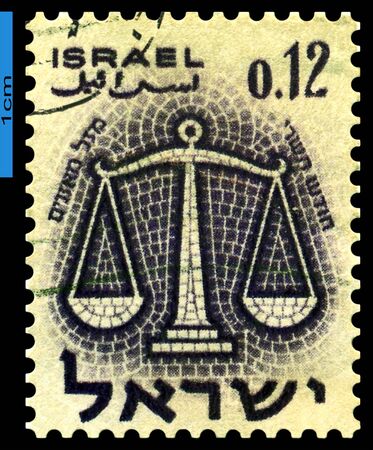 ISRAEL - CIRCA 1961   A stamp printed in Israel  shows Signs of the Zodiac   Scales, circa 1961 の写真素材