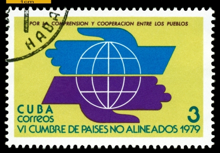 CUBA - CIRCA 1979  A Stamp printed in the Cuba shows  Symbols 6 Summit Meeting of Non - Aligned Countries, circa 1979のeditorial素材