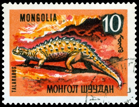 Mongolia - CIRCA 1967: a stamp printed by Mongolia shows dinosaur Talararus, circa 1967の写真素材