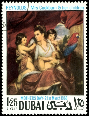  Dubai - CIRCA 1968: a stamp printed by Dubai  shows a picture of artist  Reynolds  のeditorial素材