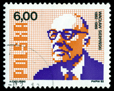 POLAND- CIRCA 1982: A Stamp printed in the Poland shows  Waclaw Sierpinski - the great polish  mathematician, public figure, circa 1982のeditorial素材