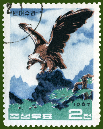 North Korea- CIRCA 1967  a stamp printed by  North Korea  shows  mountain  eagle, circa 1967, North Koreaの写真素材