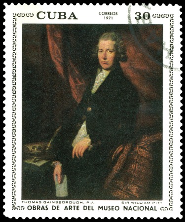  Cuba - CIRCA 1971  a stamp printed by Cuba  shows a picture of artist  F  Zurbaran P  A      Sir William Pitt , circa 1971のeditorial素材