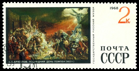 USSR - CIRCA 1968  a stamp printed by USSR  shows a picture The Last Day of Pompei,  by Karl Bryullov, circa 1968, USSRの写真素材