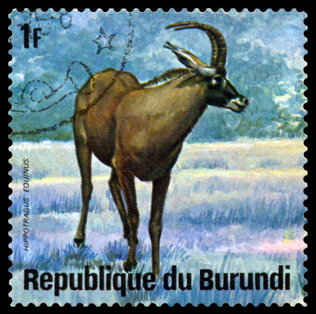 BURUNDI - CIRCA 1975: A stamp printed by Burundi shows  Niala, Animals Burundi, circa 1975.のeditorial素材