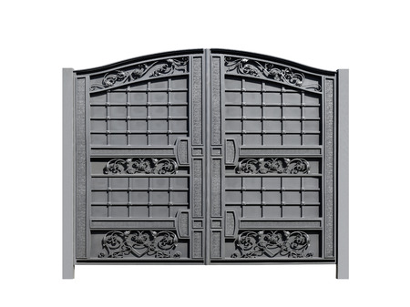 Strong gates  decorated by ornament. Isolated over white background.