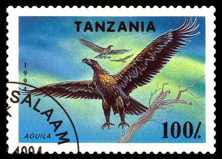 STAVROPOL, RUSSIA - December 11, 2016: a stamp printed by Tanzania shows  Aguila,  circa 1994のeditorial素材