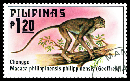 STAVROPOL, RUSSIA - March 17, 2017: A stamp printed by Philippines shows  Crab-Eating Macaque, Philippine animals, circa 1979.のeditorial素材