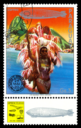 STAVROPOL, RUSSIA - September 12, 2017: a stamp printed by Paraguay shows Dancer, Rio de Janeiro, Brazil, International air mail mailのeditorial素材