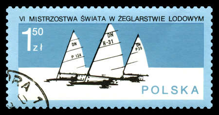 STAVROPOL, RUSSIA - September 28 2020: A postage stamp printed in POLAND shows a yachting competition, 6th World Sailing Championship, circa 1978のeditorial素材