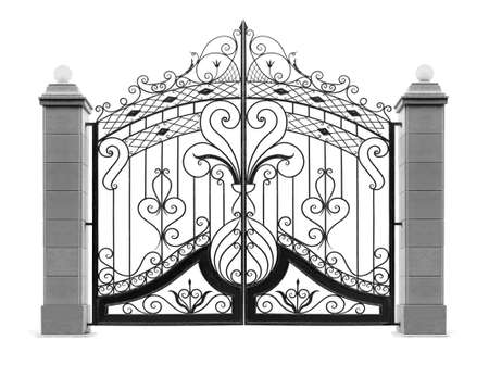 Gate with columns. Isolated over white background.の写真素材