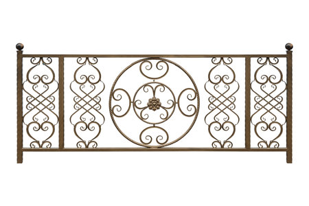 Iron fence in old style. Isolated over white background.の写真素材