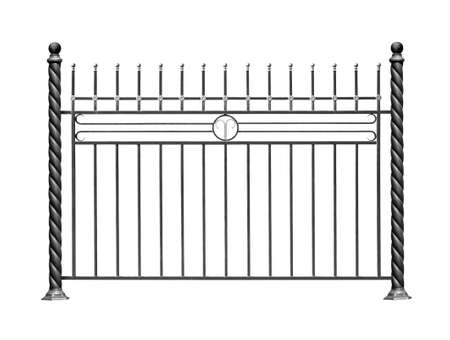 Welding. Iron decorative fence fence in modern style. Isolated over white background.の写真素材