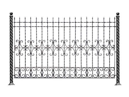 Twisted metal fence in old style. Isolated over white background.の写真素材