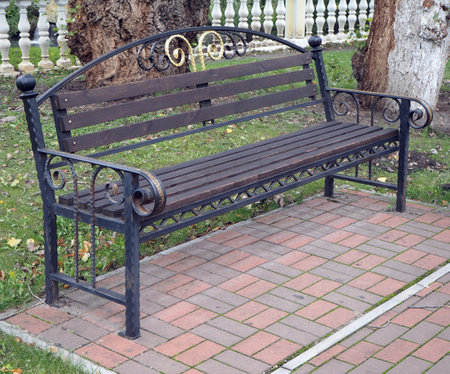 Bench in the old park. isolated on white background.の写真素材