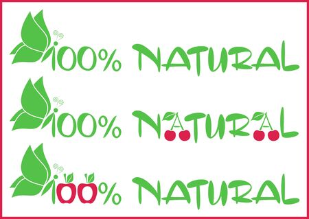three 100 per natural banners with fruitsのイラスト素材