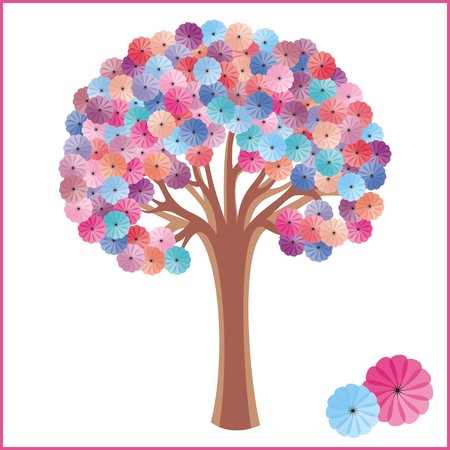 blossom tree on white background with color blossomsのイラスト素材