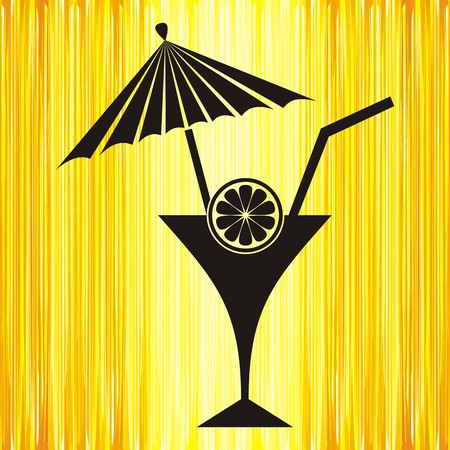 summer yellow background with cocktail and lemonのイラスト素材